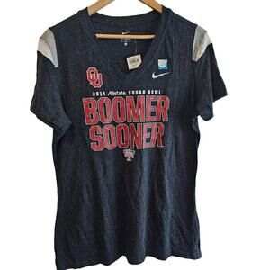 Nike Oklahoma University 2014 Sugar Bowl Shirt Womens XL Grey OU Short Sleeve